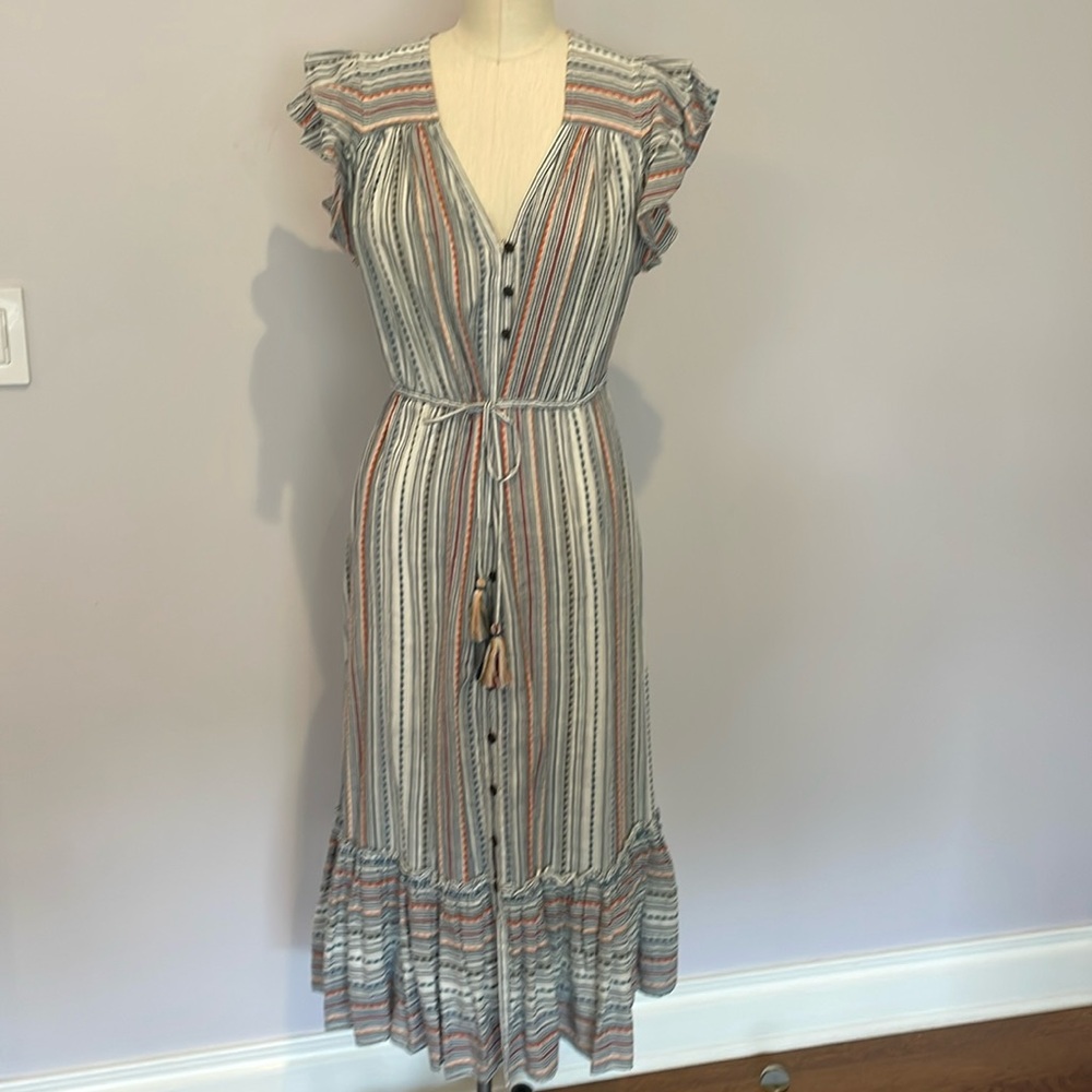 Ruffle slv midi dress with drawstring waist ruffle at hem